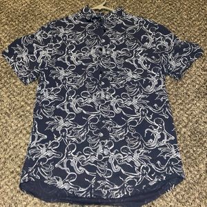Blue Octopus Print Casual Button Down